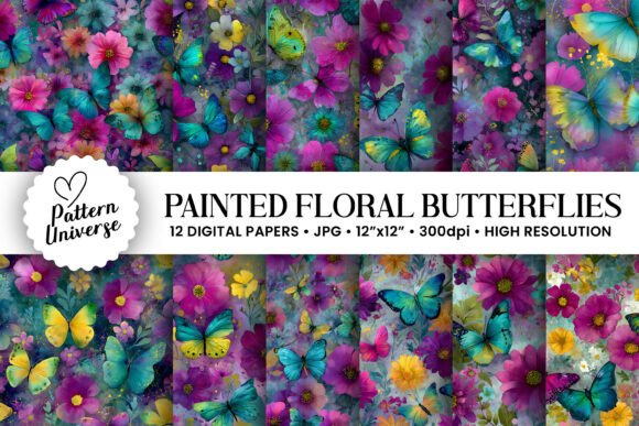 Download Painted Floral Butterflies Digital Paper - Premium Resources